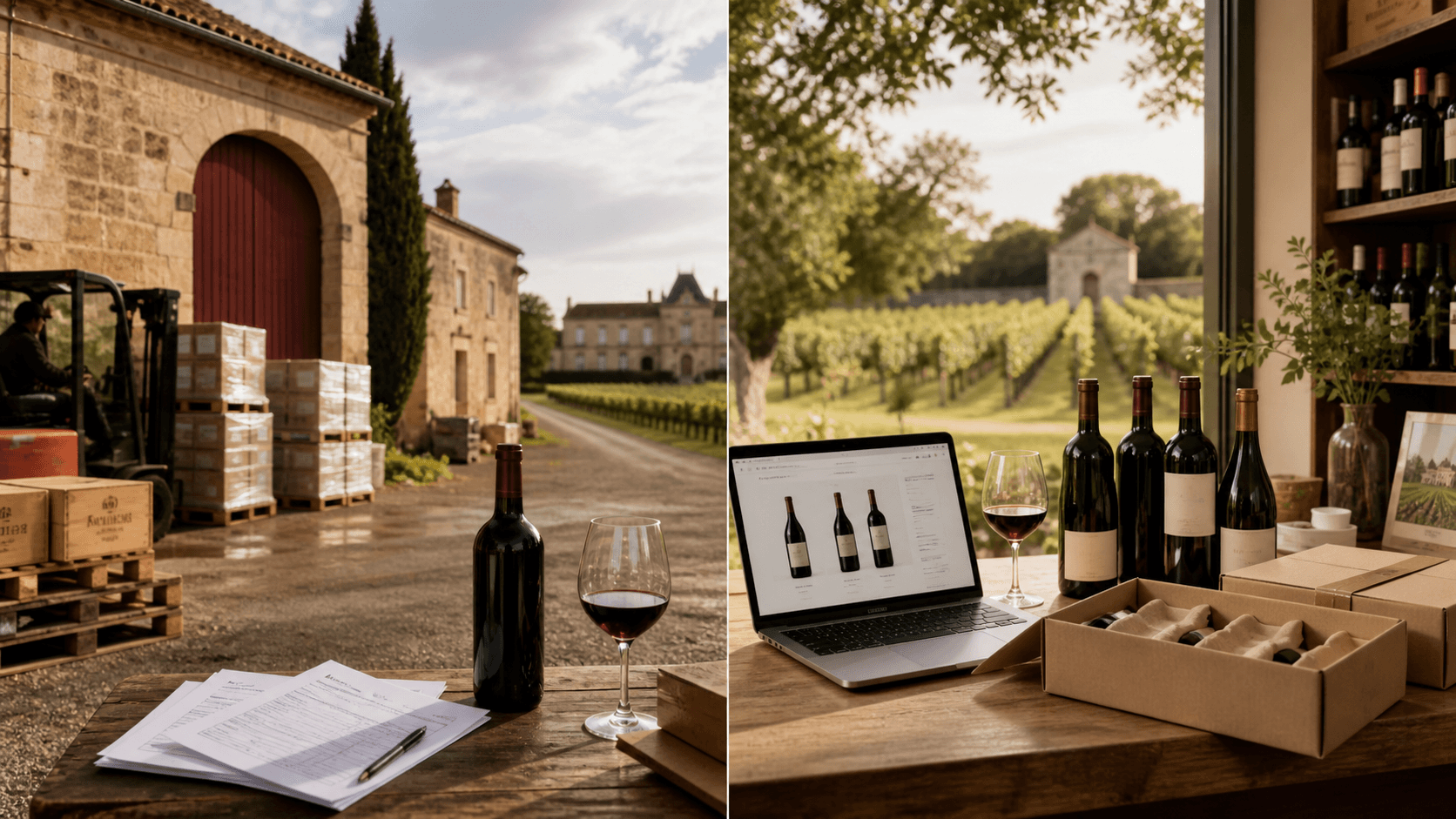 Deux stratégies de site web pour un domaine viticole bordelais : négoce et vente directe.