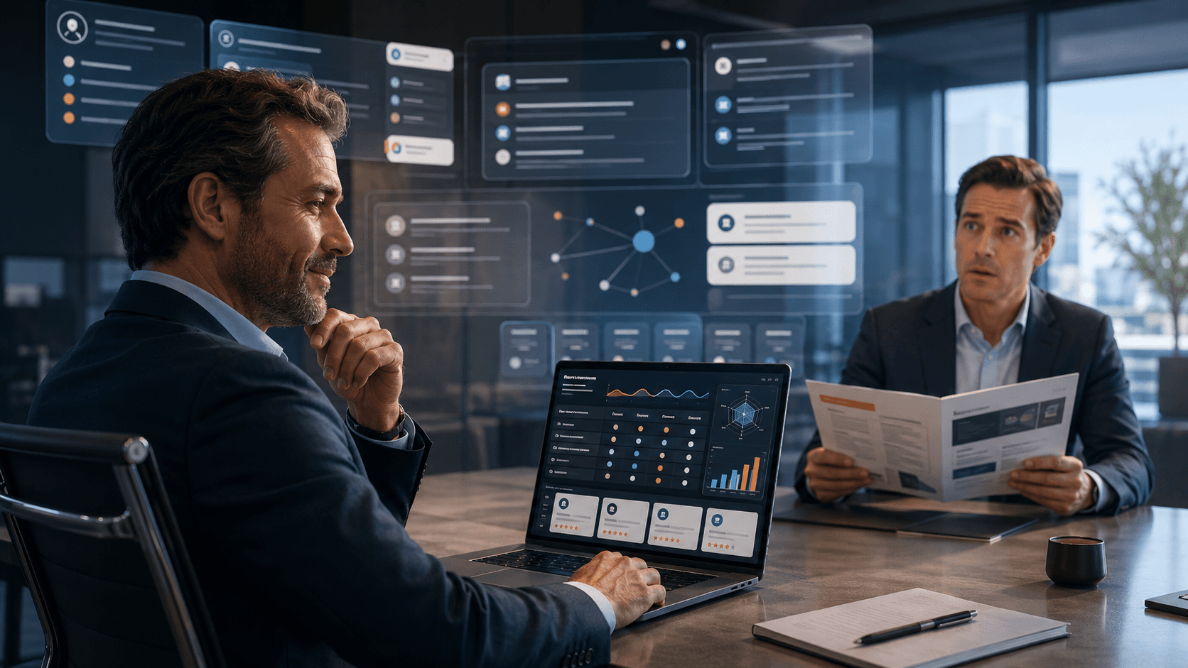 Acheteur B2B utilisant l’IA pour comparer des fournisseurs avant un appel commercial en 2026