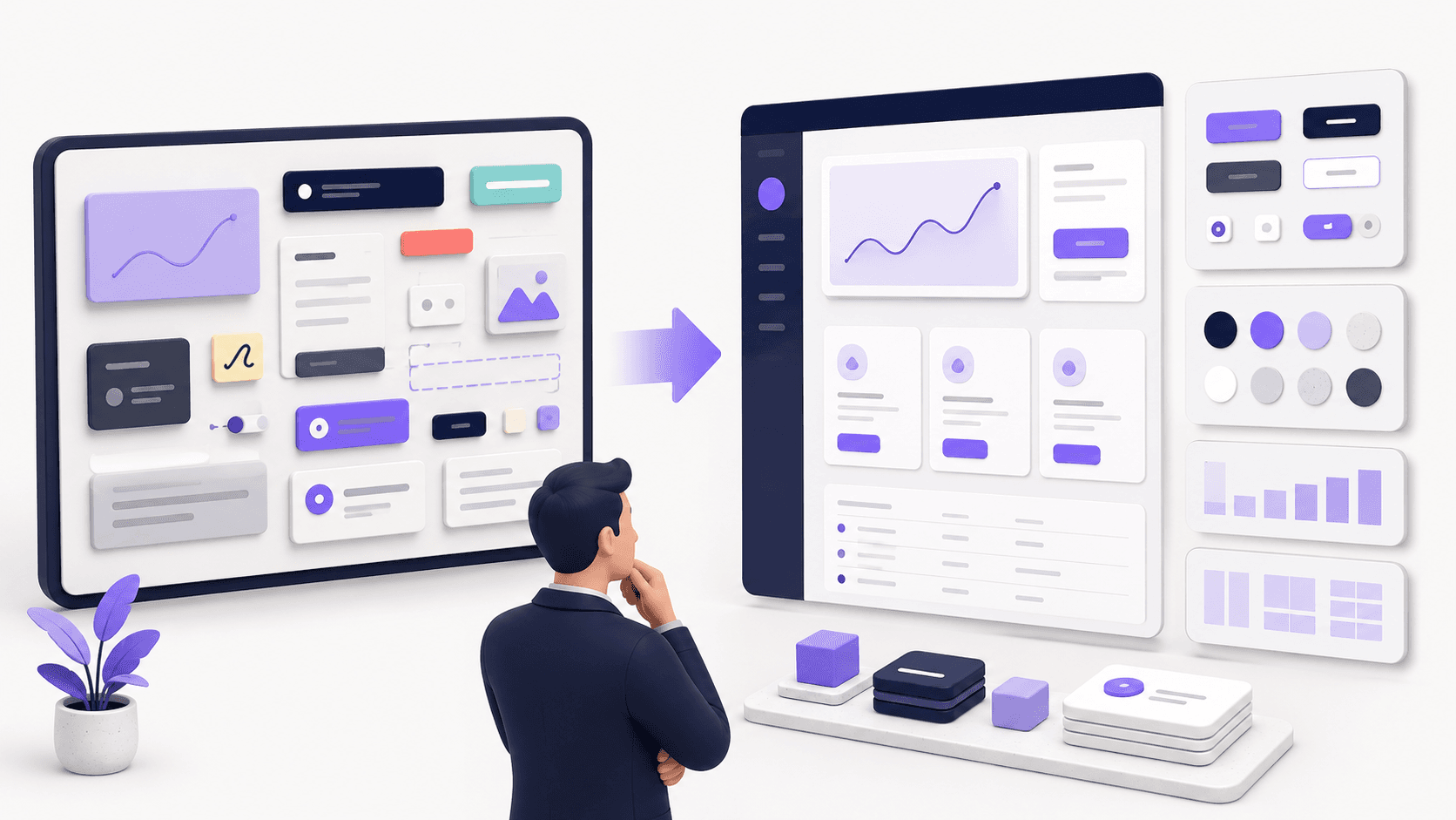 Dirigeant de PME structurant une interface incohérente avec un design system minimal viable