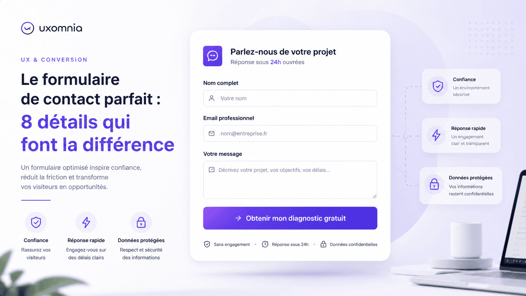 Interface moderne d’un formulaire de contact optimisé pour améliorer la confiance utilisateur et la conversion