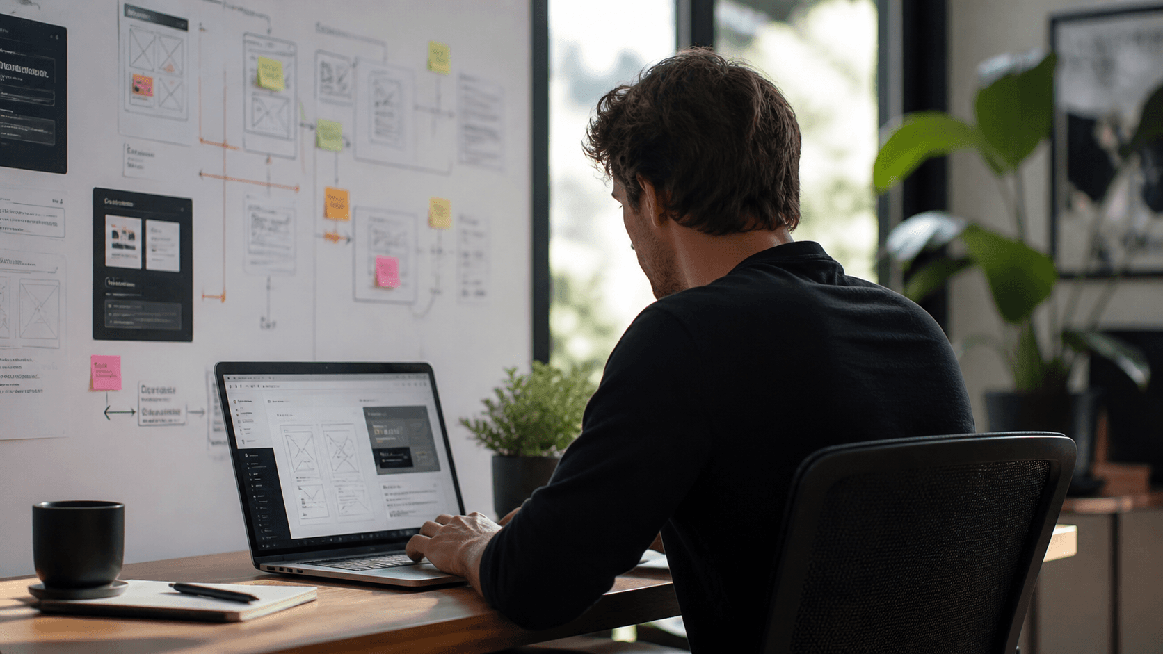 Designer UX utilisant l’IA pour concevoir une interface de site web moderne