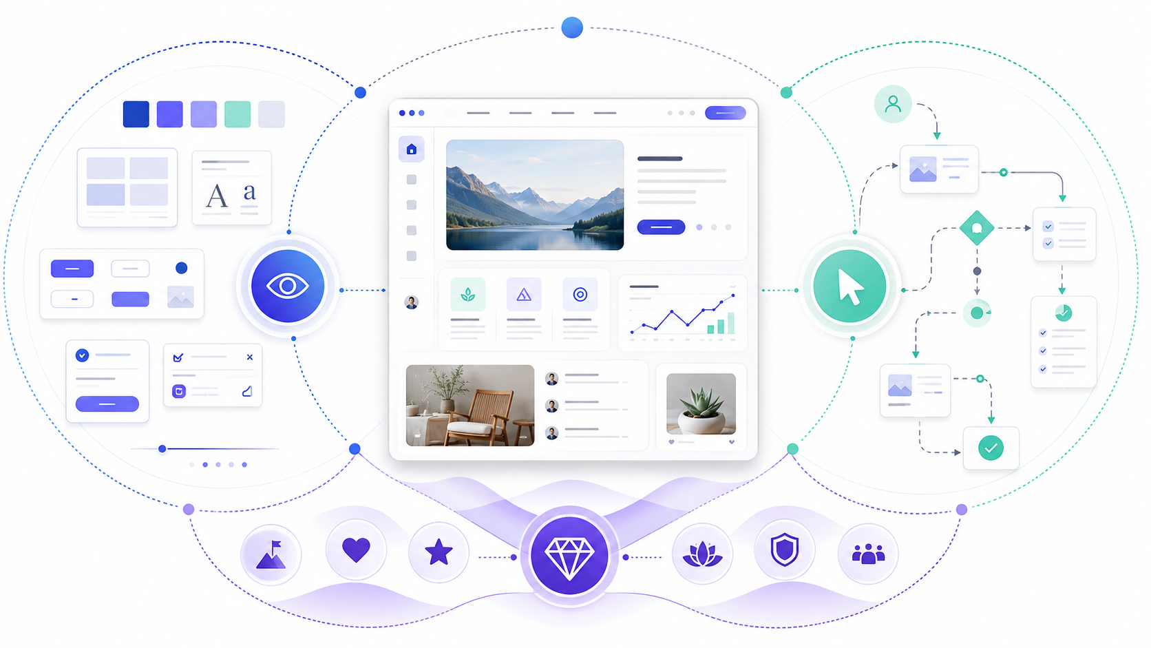 Schéma visuel expliquant la différence entre style UI, UX et branding