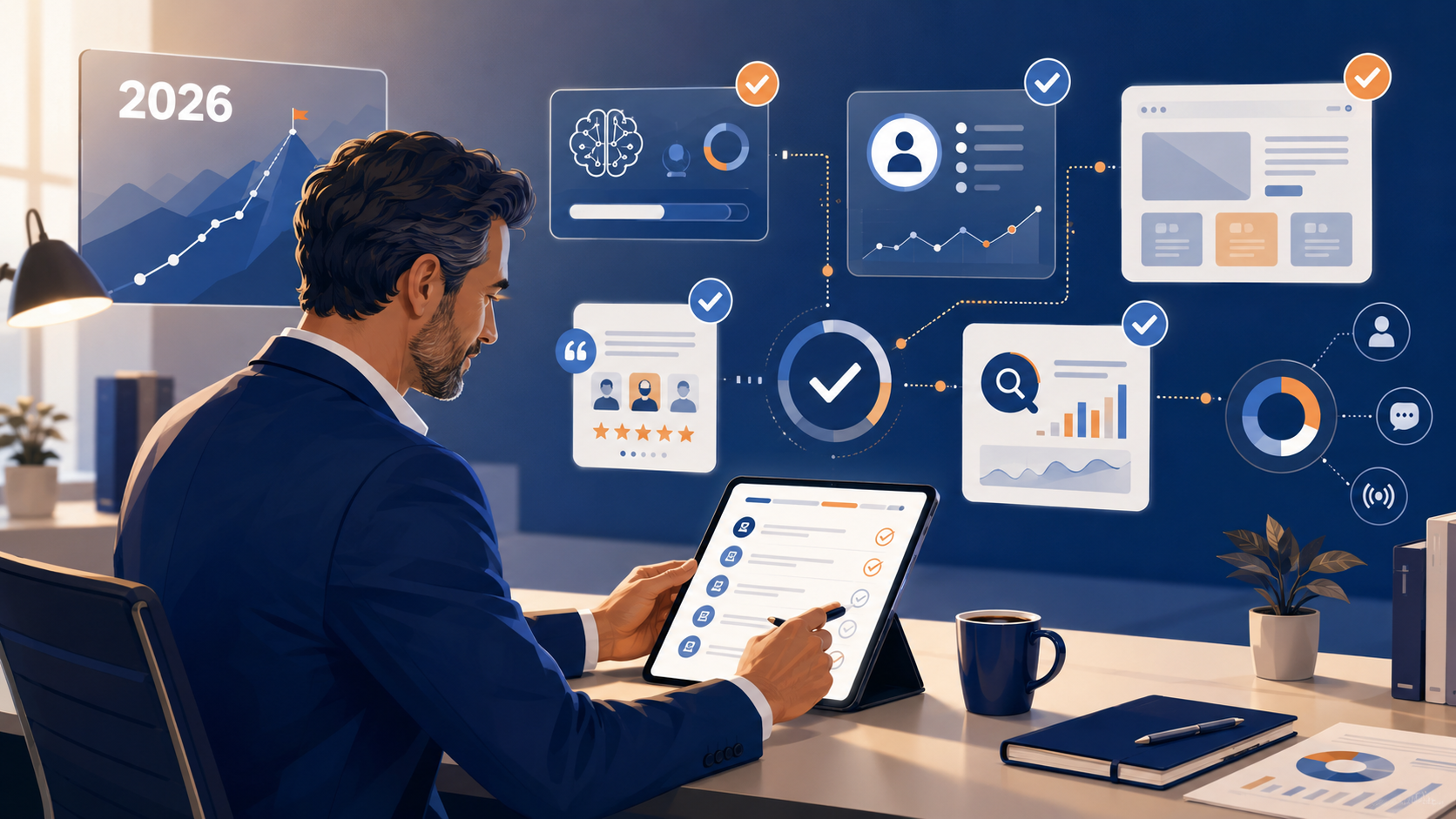 Dirigeant PME réalisant un diagnostic de maturité commerciale face aux acheteurs B2B informés par l’IA