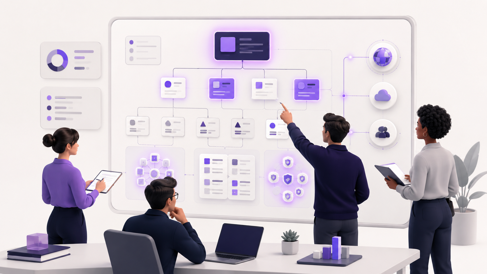 Illustration d’un audit GEO structurant les pages d’un site PME pour les moteurs IA