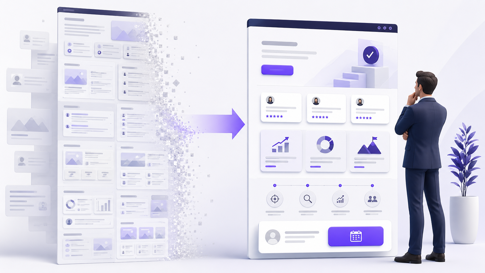 Illustration montrant une landing page optimisée pour des visiteurs IA déjà informés et prêts à contacter
