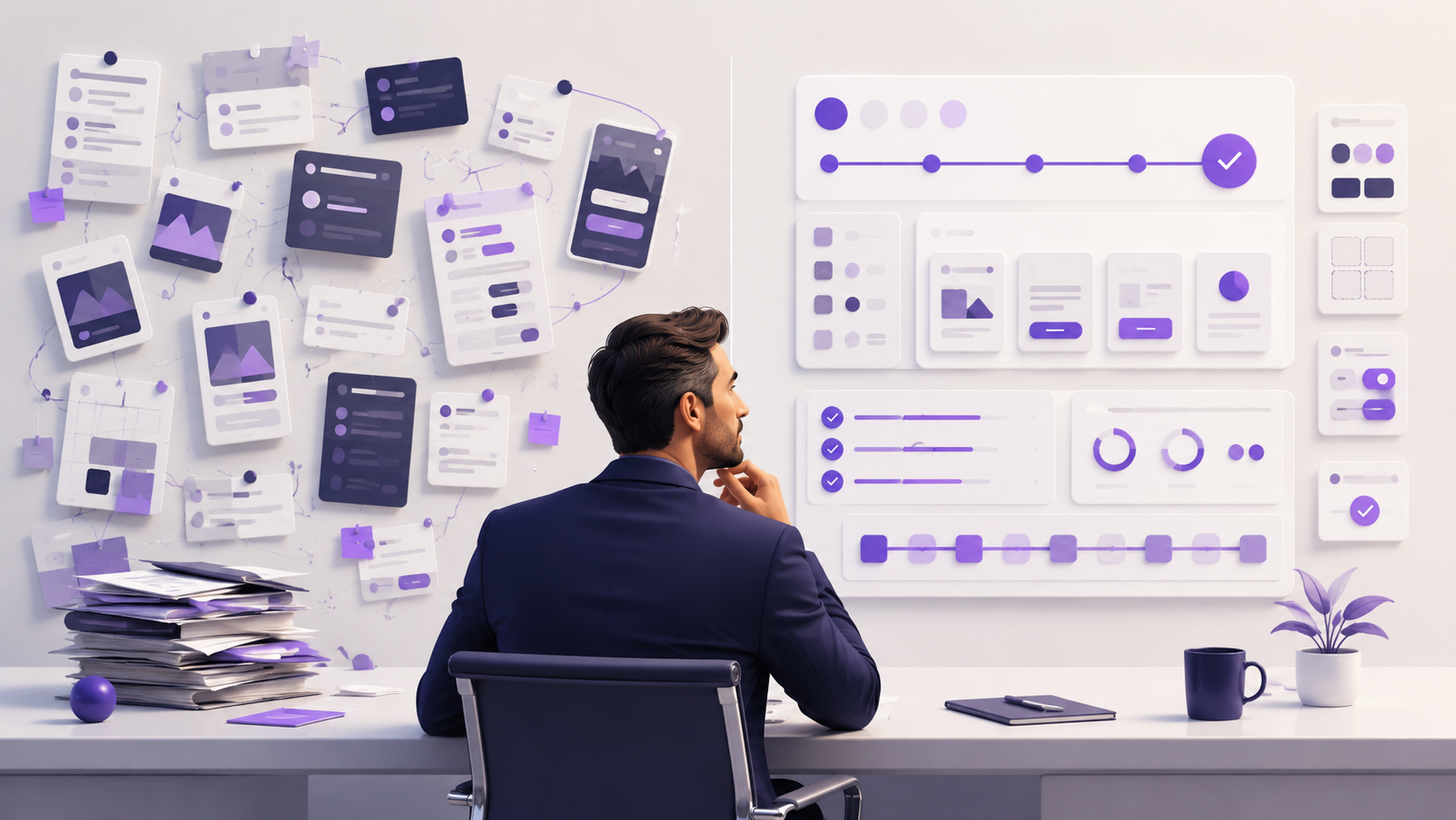 Tableau de pilotage abstrait montrant le ROI d’un design system pour une PME