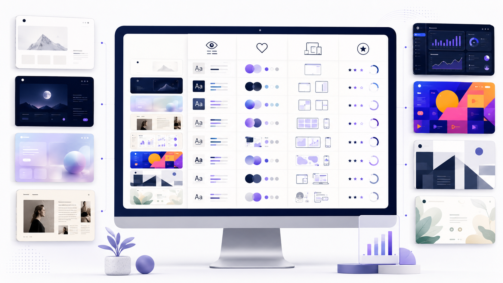 Illustration d’un tableau comparatif des styles UI pour choisir un webdesign adapté