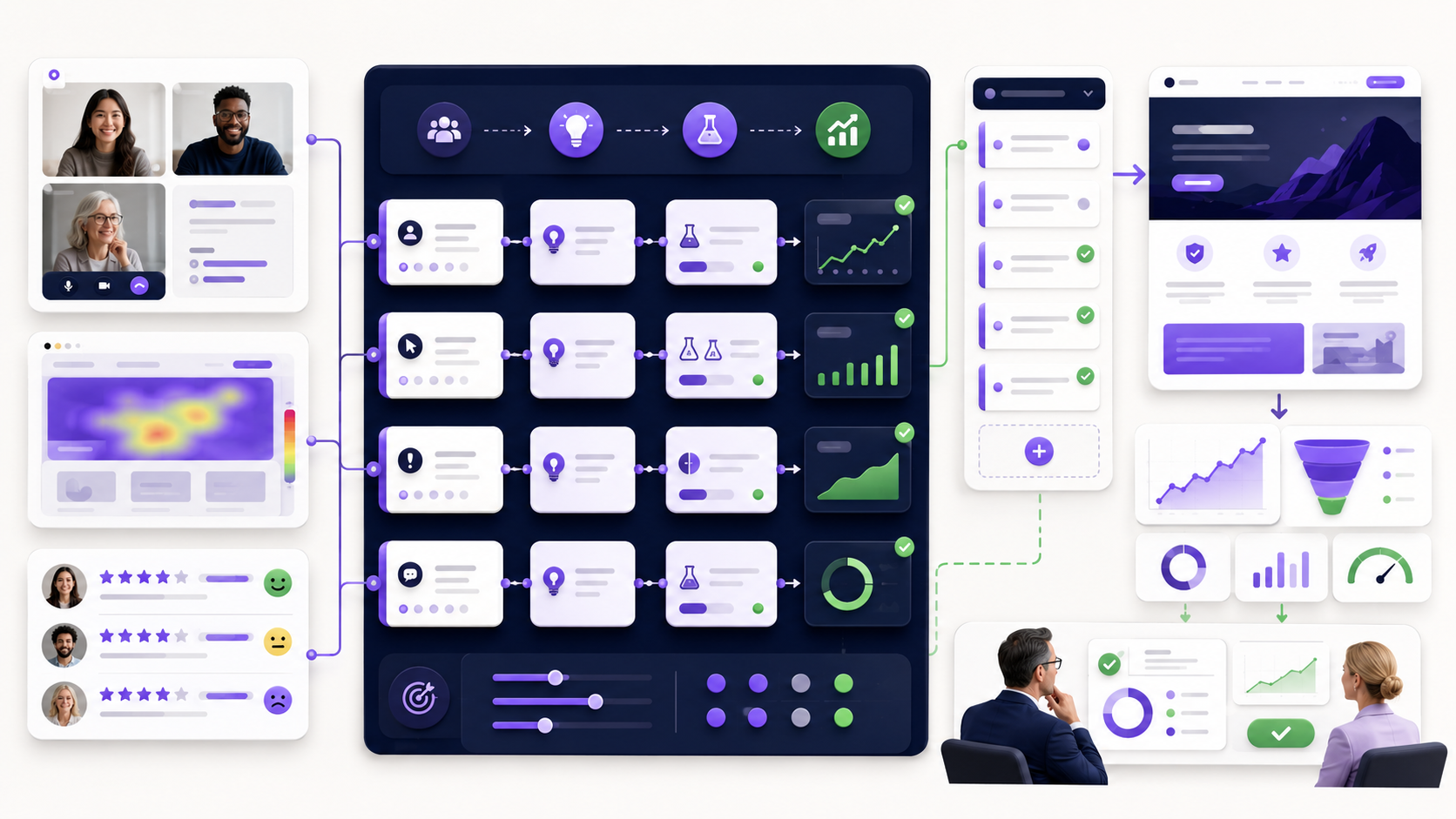 Insights UX reliés à des tests, métriques de conversion et actions concrètes dans un backlog marketing